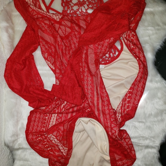 Red Embroidered Dress with Inner Cream Layer - Picture 8 of 8